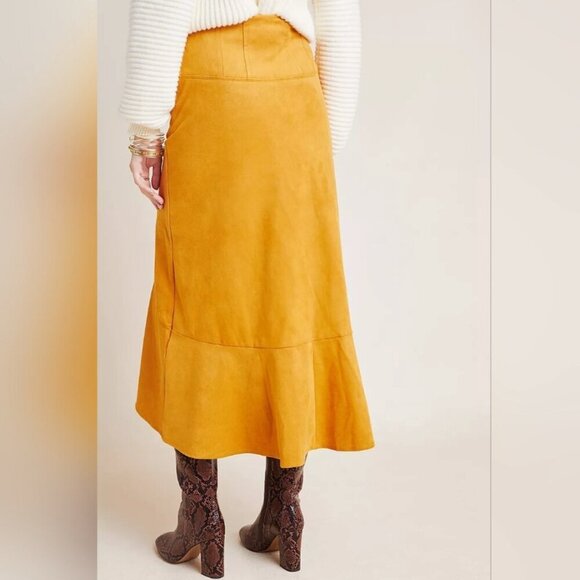 Maeve by Anthropologie Cosima Flounced High Low Skirt Brushed Faux Suede Sz 0 - Picture 3 of 13